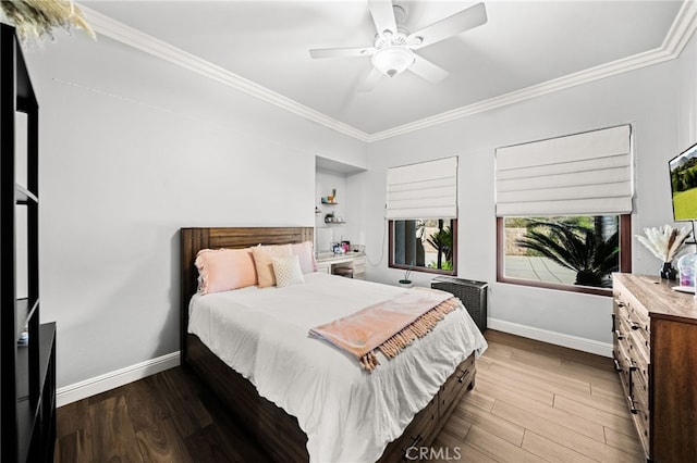 43650 La Cruz Dr, Temecula, CA 92590 - bedroom with ornamental molding, wood finished floors, and ceiling fan