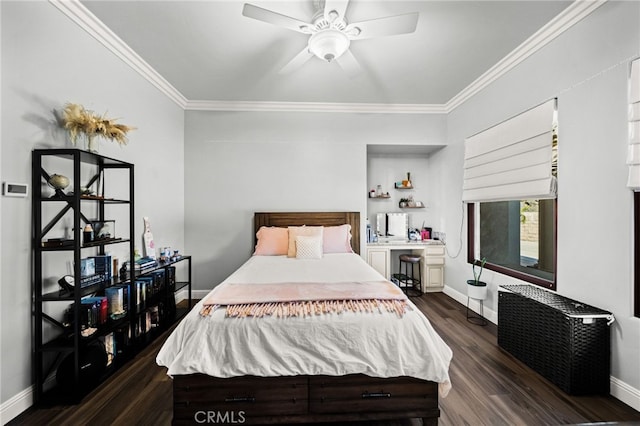 43650 La Cruz Dr, Temecula, CA 92590 - bedroom featuring crown molding, dark wood-type flooring, and ceiling fan