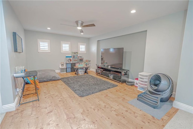 25531 Durant Pl, Stevenson Ranch, CA 91381 - sitting room with ceiling fan, wood finished floors, and recessed lighting