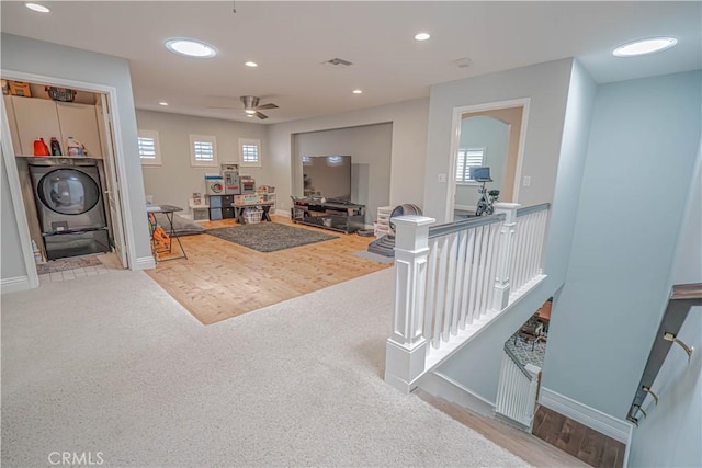 25531 Durant Pl, Stevenson Ranch, CA 91381 - carpeted living area featuring ceiling fan and recessed lighting