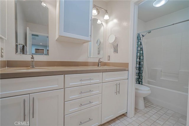 25531 Durant Pl, Stevenson Ranch, CA 91381 - bathroom featuring double vanity, tile patterned floors, and shower / tub combo