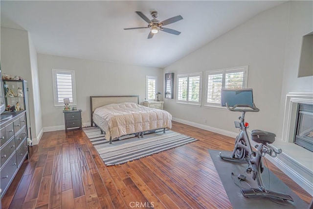 25531 Durant Pl, Stevenson Ranch, CA 91381 - bedroom with dark wood finished floors, lofted ceiling, and ceiling fan