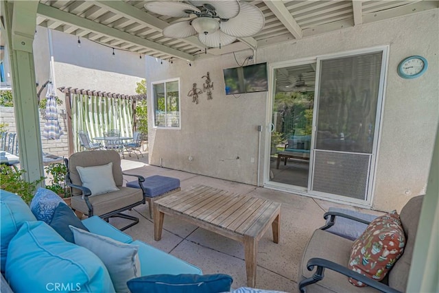25531 Durant Pl, Stevenson Ranch, CA 91381 - view of patio / terrace featuring an outdoor living space and a ceiling fan