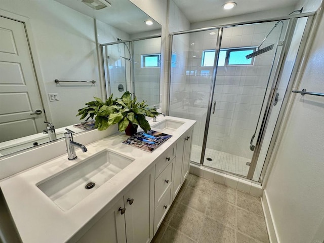 2170 Birch Rd Unit 111, Chula Vista, CA 91915 - full bathroom with double vanity, a stall shower, recessed lighting, and tile patterned flooring