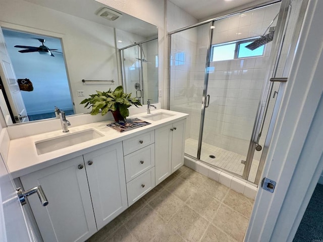 2170 Birch Rd Unit 111, Chula Vista, CA 91915 - bathroom with double vanity, a stall shower, and ceiling fan