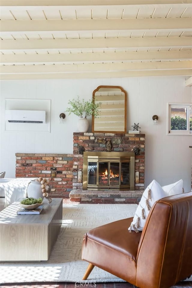 1137 Lafayette St, San Gabriel, CA 91776 - living area with an AC wall unit and a glass covered fireplace