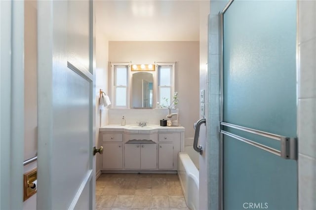 1137 Lafayette St, San Gabriel, CA 91776 - bathroom with vanity, a tub, a shower with door, and decorative backsplash