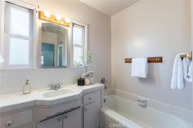 1137 Lafayette St, San Gabriel, CA 91776 - full bathroom with a bath, vanity, and decorative backsplash