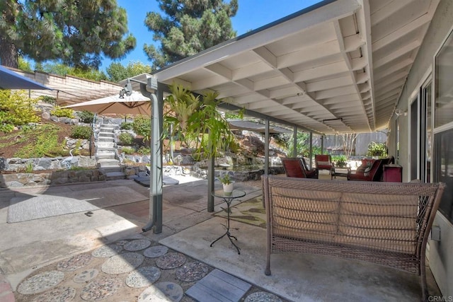5261 Hubbert St, Oceanside, CA 92056 - view of patio with an outdoor hangout area and stairs