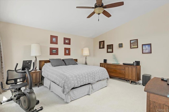 4635 Allende Ave, Oceanside, CA 92057 - bedroom featuring light carpet, lofted ceiling, and ceiling fan
