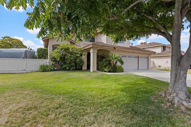 4635 Allende Ave, Oceanside, CA 92057 - view of front of house with stucco siding, an attached garage, driveway, and a tile roof