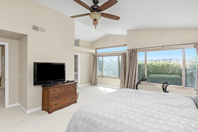 4635 Allende Ave, Oceanside, CA 92057 - bedroom featuring lofted ceiling, light carpet, and ceiling fan