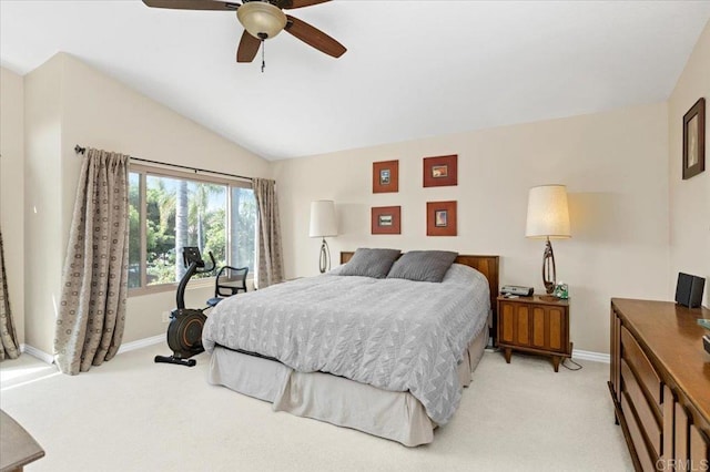 4635 Allende Ave, Oceanside, CA 92057 - bedroom featuring light colored carpet, lofted ceiling, and a ceiling fan