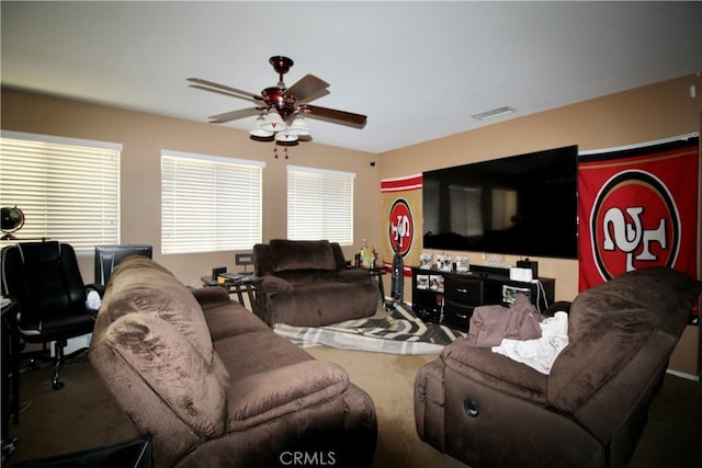 37575 Parkway Dr, Beaumont, CA 92223 - living room with ceiling fan and carpet flooring