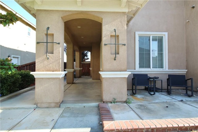 37575 Parkway Dr, Beaumont, CA 92223 - doorway to property featuring stucco siding and a patio