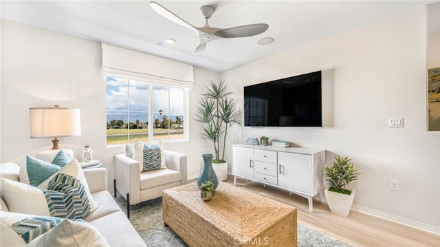 7415 Fig Grove St, Riverside, CA 92507 - living area featuring a ceiling fan, light wood-style flooring, and recessed lighting