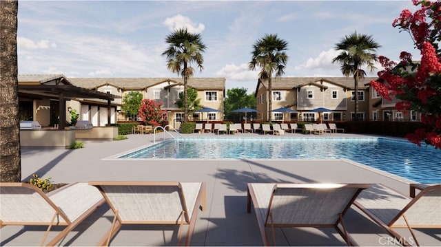 7415 Fig Grove St, Riverside, CA 92507 - community pool featuring a residential view, an outdoor kitchen, and a patio area