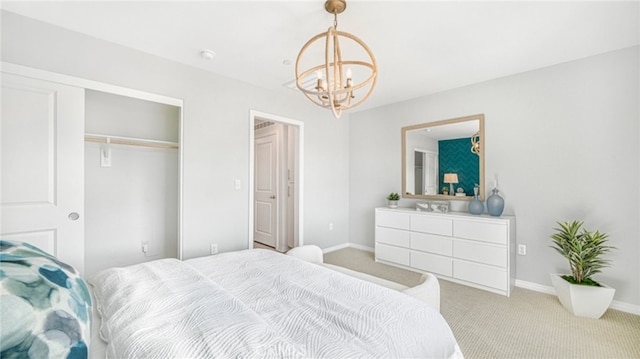 7415 Fig Grove St, Riverside, CA 92507 - bedroom featuring light colored carpet, a chandelier, and a closet