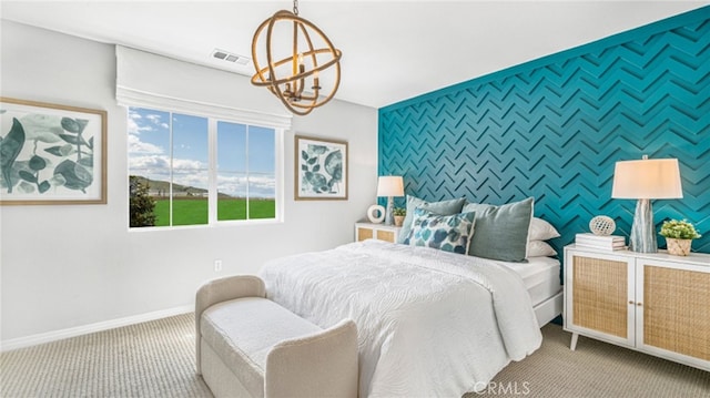 7415 Fig Grove St, Riverside, CA 92507 - bedroom featuring an accent wall, carpet floors, and a chandelier