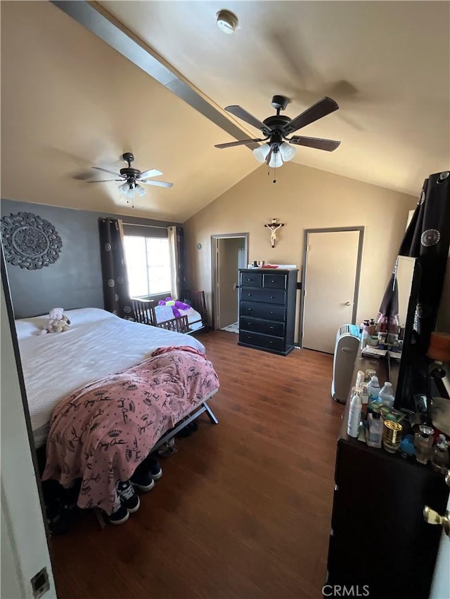 10430 San Jose Ave, South Gate, CA 90280 - bedroom featuring wood finished floors, lofted ceiling, and ceiling fan