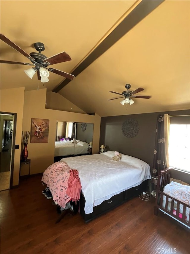 10430 San Jose Ave, South Gate, CA 90280 - bedroom featuring vaulted ceiling, wood finished floors, and ceiling fan