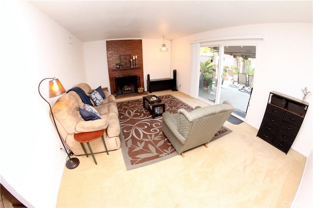 2904 Sterling St, Pomona, CA 91767 - carpeted living room featuring a brick fireplace