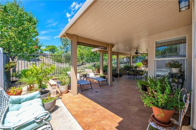 40633 Corte Albara, Murrieta, CA 92562 - view of patio / terrace featuring outdoor dining space and ceiling fan