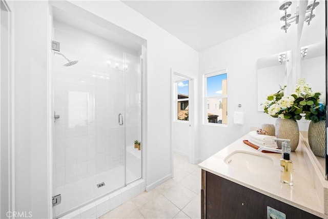 536 Cultivate, Irvine, CA 92618 - bathroom with double vanity, a stall shower, and tile patterned flooring