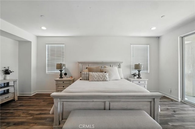 3969 Eliopulos Ranch Dr, Palmdale, CA 93551 - bedroom featuring dark wood finished floors, recessed lighting, and access to outside