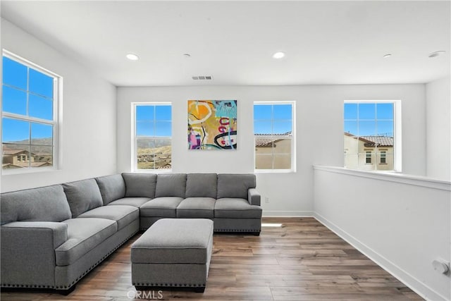 3969 Eliopulos Ranch Dr, Palmdale, CA 93551 - living area featuring wood finished floors, plenty of natural light, and recessed lighting