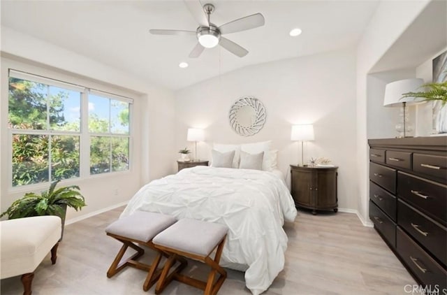 94 New Season, Irvine, CA 92602 - bedroom featuring light wood-type flooring, recessed lighting, vaulted ceiling, and ceiling fan
