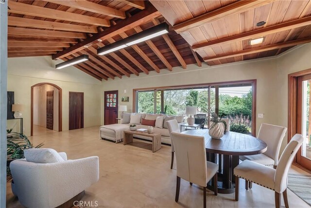 2 Chuckwagon Rd, Rolling Hills, CA 90274 - dining room with wooden ceiling and arched walkways