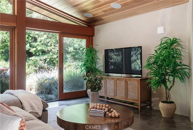 2 Chuckwagon Rd, Rolling Hills, CA 90274 - living room with wooden ceiling, healthy amount of natural light, and vaulted ceiling