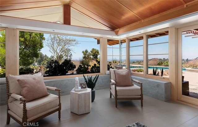 10551 Hillsboro Rd, North Tustin, CA 92705 - sunroom with vaulted ceiling, healthy amount of natural light, wood ceiling, and tile patterned flooring