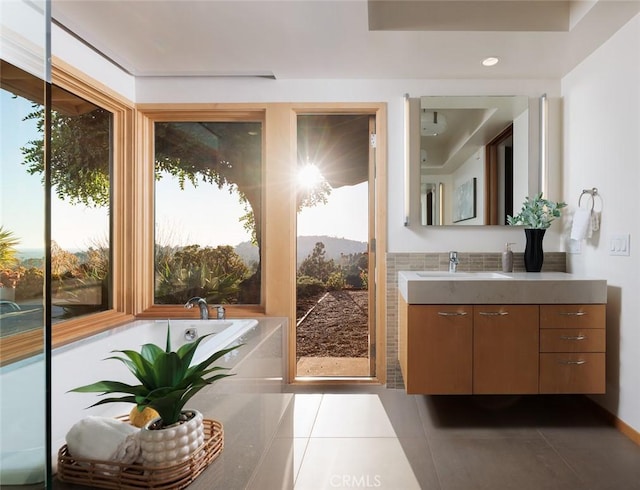 10551 Hillsboro Rd, North Tustin, CA 92705 - bathroom with vanity, tile patterned flooring, and recessed lighting