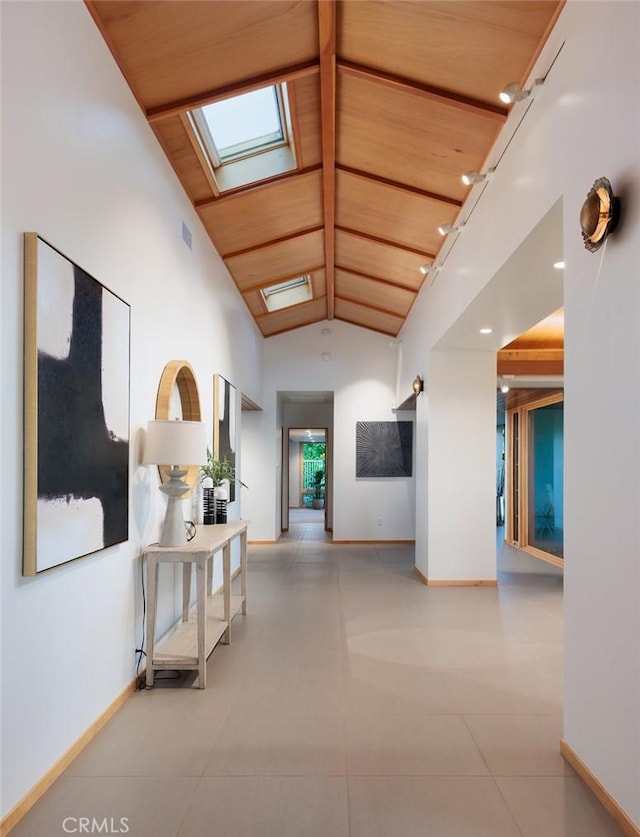 10551 Hillsboro Rd, North Tustin, CA 92705 - hallway with a skylight and wooden ceiling