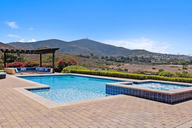 8183 Doug Hill, San Diego, CA 92127 - view of pool featuring a mountain view, a pool with connected hot tub, and a patio