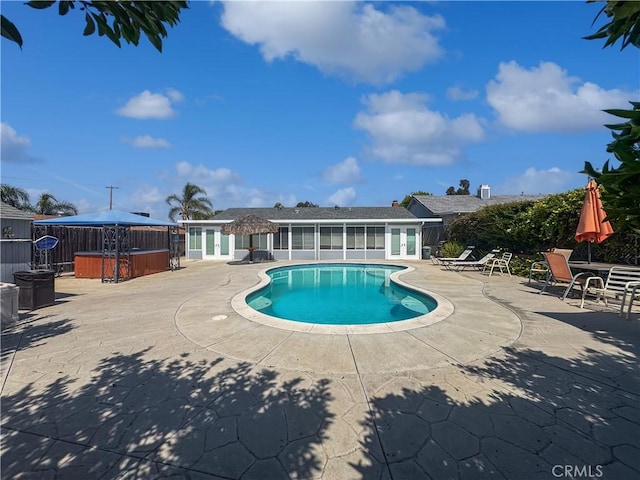 19891 Athenon Ave, Perris, CA 92570 - view of pool featuring a hot tub, french doors, and a patio