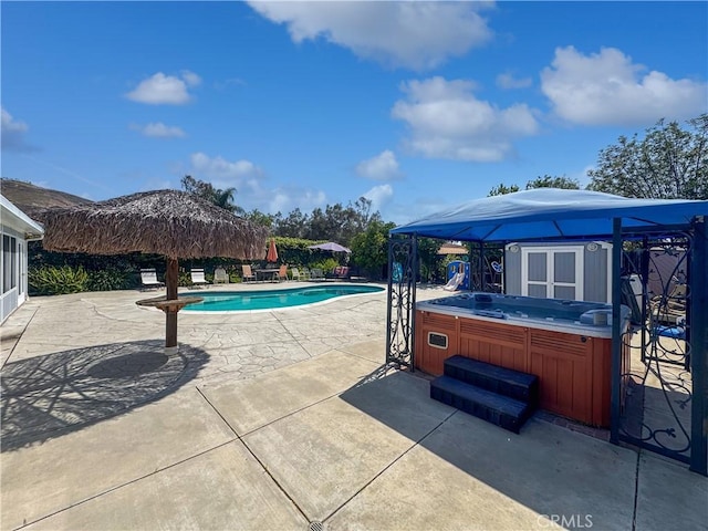 19891 Athenon Ave, Perris, CA 92570 - view of swimming pool with a hot tub, a patio area, and a gazebo