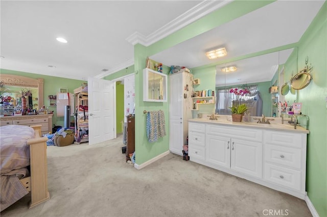1740 Rada Rd, Hacienda Heights, CA 91745 - bathroom with ornamental molding, vanity, and carpet