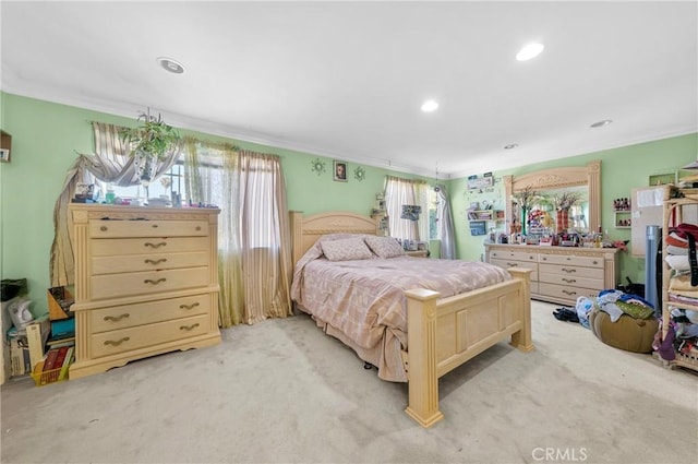 1740 Rada Rd, Hacienda Heights, CA 91745 - bedroom with ornamental molding, light colored carpet, and recessed lighting
