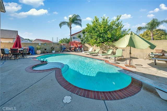 1740 Rada Rd, Hacienda Heights, CA 91745 - view of pool with a fenced backyard, a patio area, and a diving board