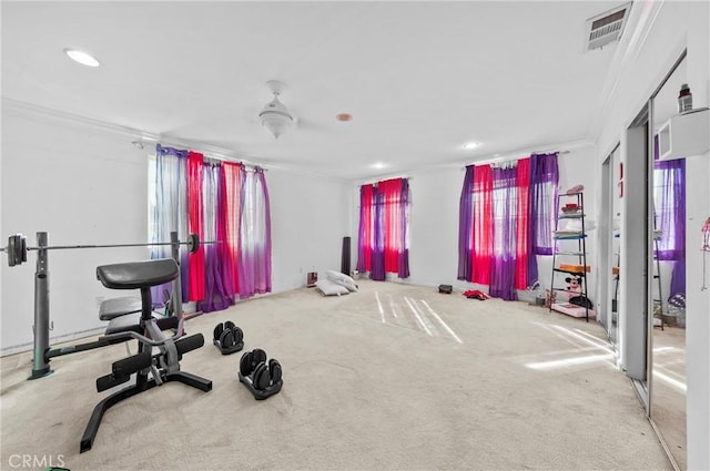 1740 Rada Rd, Hacienda Heights, CA 91745 - workout room with ornamental molding, carpet flooring, and recessed lighting