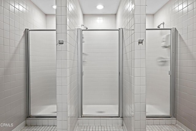 800 W 1st St Unit 1701, Los Angeles, CA 90012 - bathroom with a stall shower, recessed lighting, and tile patterned flooring