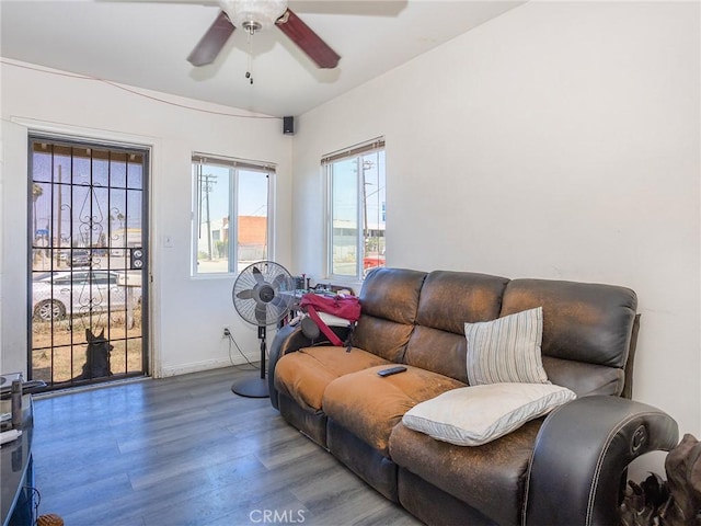 13114 S Main St, Los Angeles, CA 90061 - living room with wood finished floors and ceiling fan