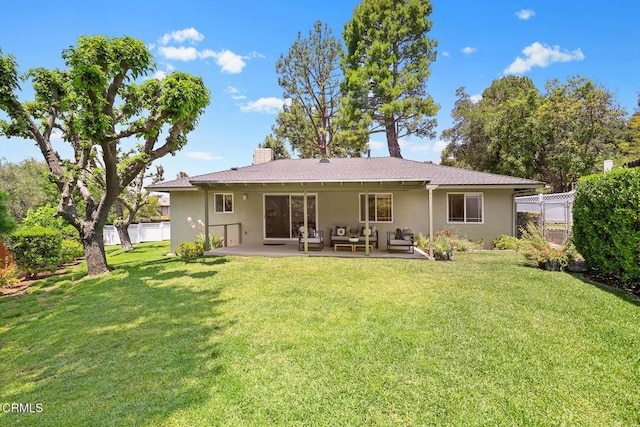 4520 Lone Pine Ln, La Canada Flintridge, CA 91011 - rear view of house with a patio, stucco siding, outdoor lounge area, and a chimney