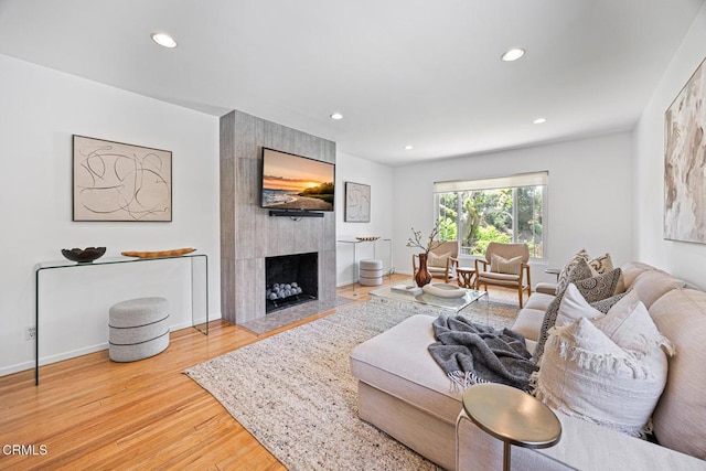4520 Lone Pine Ln, La Canada Flintridge, CA 91011 - living area featuring wood finished floors, recessed lighting, and a fireplace
