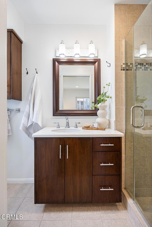 4520 Lone Pine Ln, La Canada Flintridge, CA 91011 - bathroom featuring vanity, a shower stall, and tile patterned floors