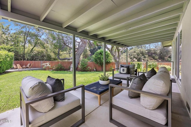 4520 Lone Pine Ln, La Canada Flintridge, CA 91011 - sunroom / solarium featuring an outdoor living space and beamed ceiling