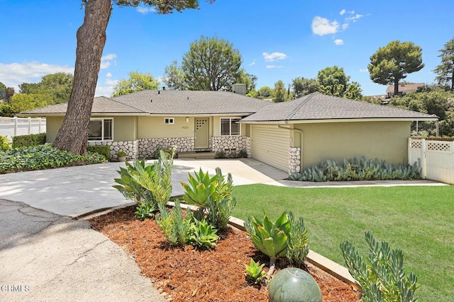 4520 Lone Pine Ln, La Canada Flintridge, CA 91011 - ranch-style home featuring stucco siding, driveway, a garage, and stone siding